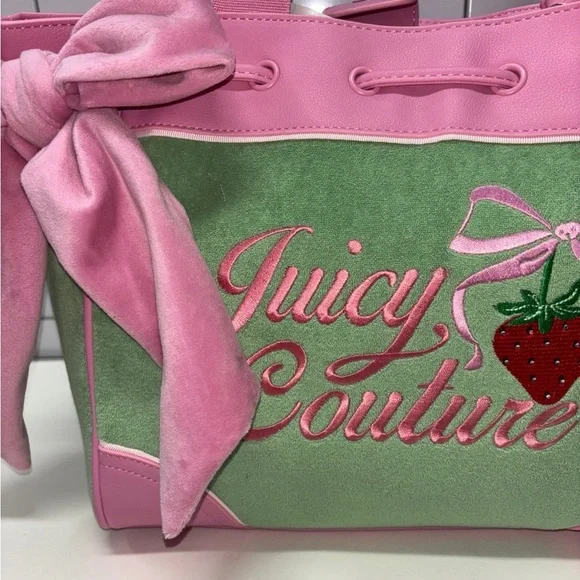 Juicy Couture Pink & Green Strawberry Embroidered NWT Retro Tote Purse Bag - Picture 2 of 6